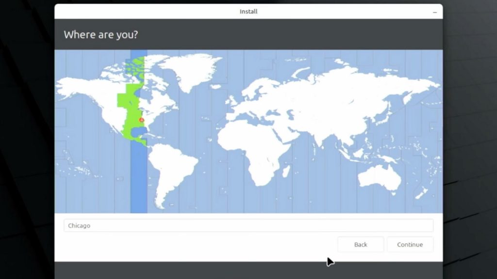 A screenshot of a world map with North and South America highlighted, showing a setting of time zone