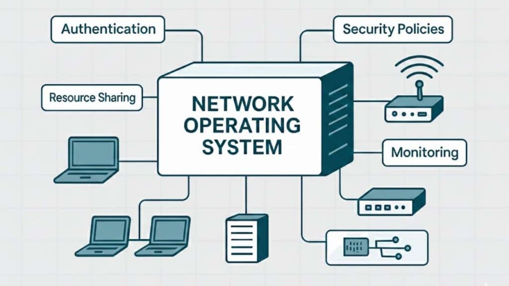 Network operating system managing security and shared resources across connected devices
