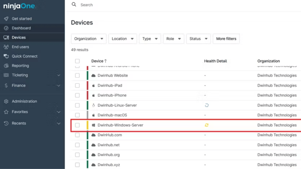 Ninjaone system administrator tool interface
