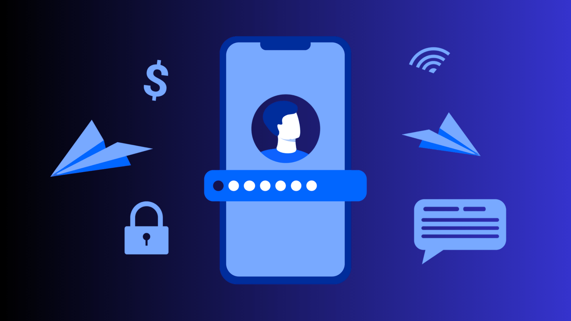 Illustration of the best mobile OS for security showing a smartphone login screen with privacy and data protection icons.