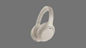 Sony WH-1000XM4 wireless noise cancelling over ear headphones in beige with padded earcups and foldable travel design