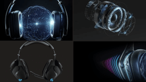 A collage of four images features modern gaming headsets