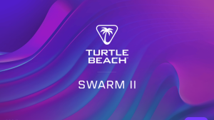 Turtle Beach Swarm II app screen with purple background and logo branding.
