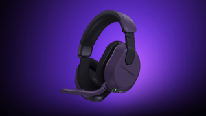 Turtle Beach Stealth 600 gaming headset with microphone on a purple background.